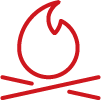 Red flame icon with two black crossed lines beneath it.