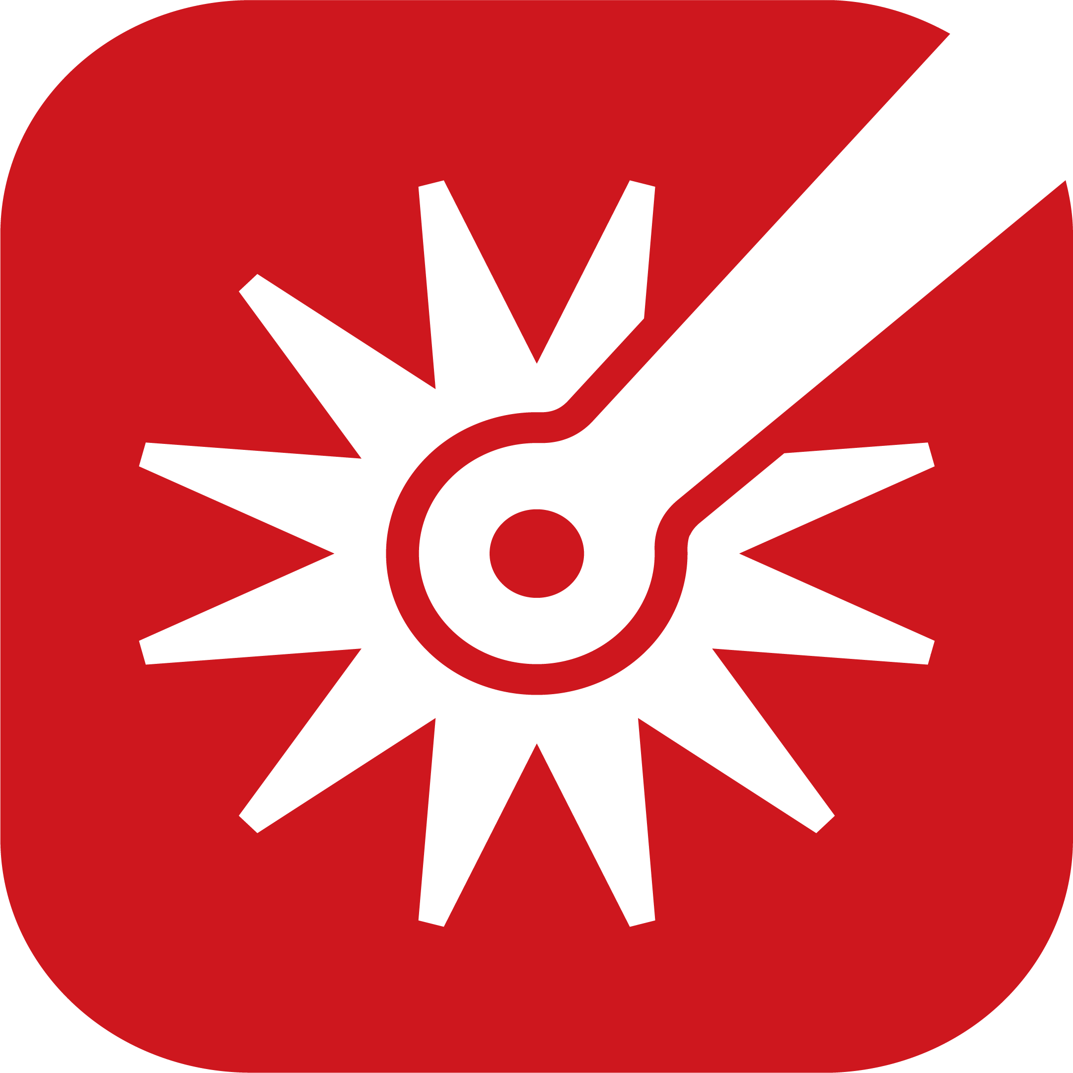 A logo with a red background and a black hand holding a red object with the word 'WARNING'.