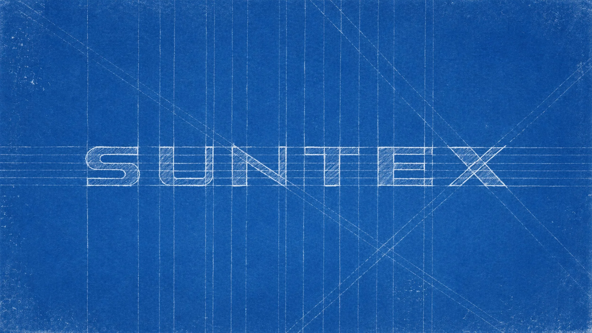Blueprint of the word 'SUNIX' drawn with white lines on a blue background.