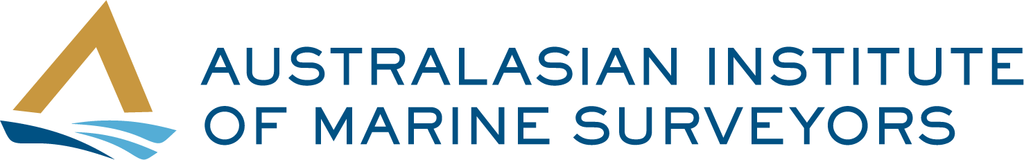 Logo of the Australasian Institute of Marine Surveyors with a stylized gold and blue wave design