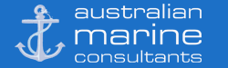 Logo for Australian Marine Consultants featuring a navy anchor and blue background