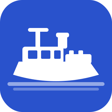 Icon of ship on blue background.