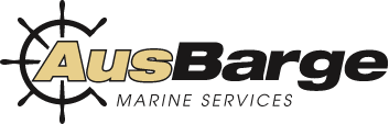 Logo of AusBarge Marine Services with a ship's compass graphic.