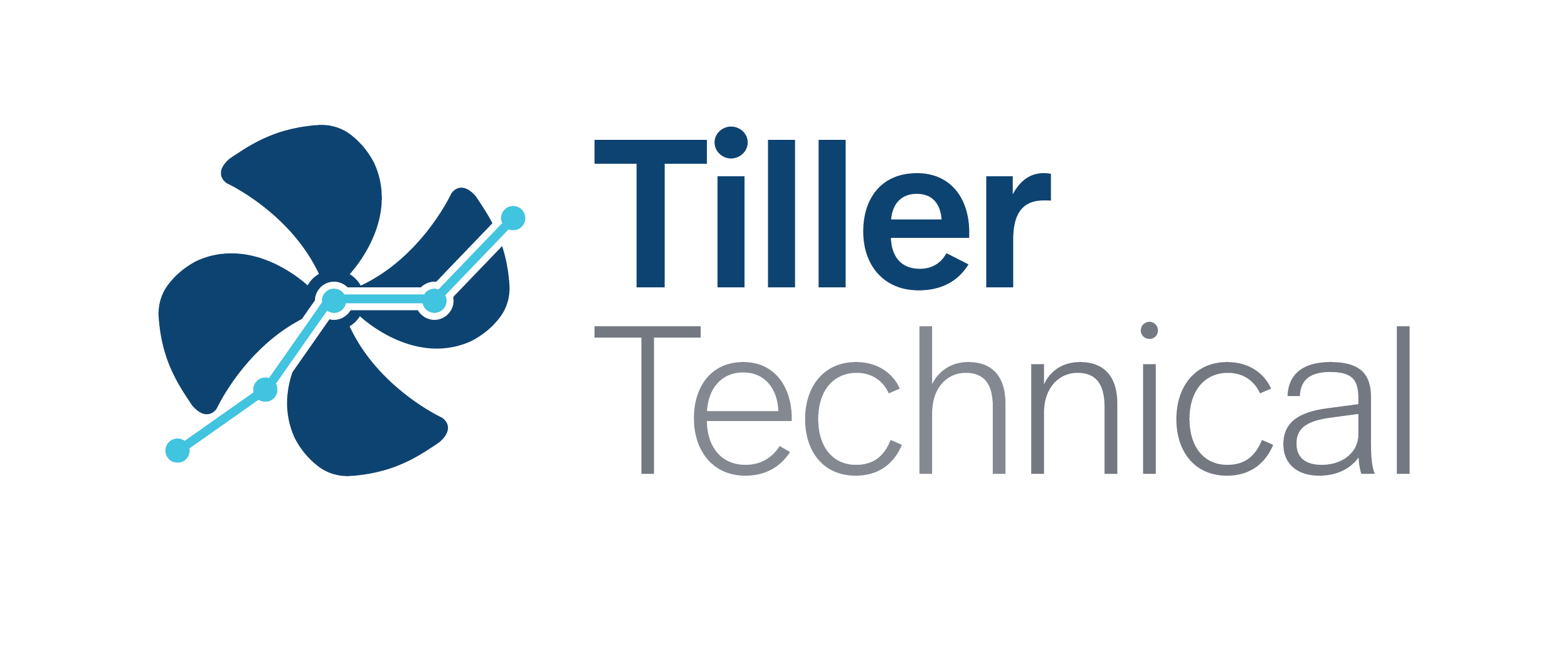 Logo for Tiller Technical featuring a stylized blue flower with a line graph integrated into the petals and the words 'Tiller Technical' in blue and gray text.