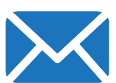 Blue envelope icon with black outline.