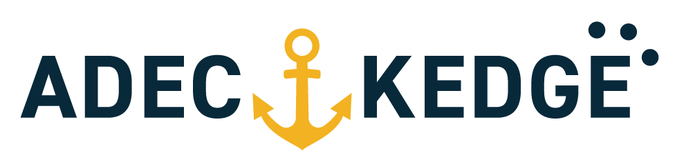 Logo with the words "ADEC KEDGE" and a yellow anchor in the middle.