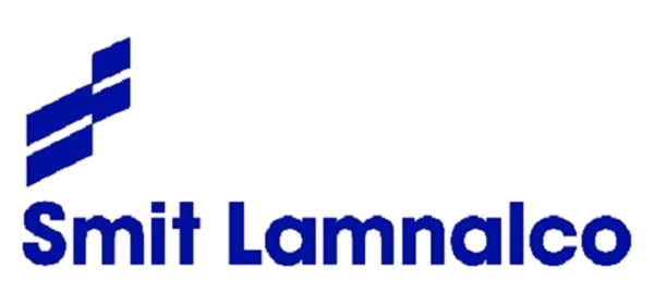 Distorted logo of Smit Lamnalco with blue text and a blue graphic on a black background.