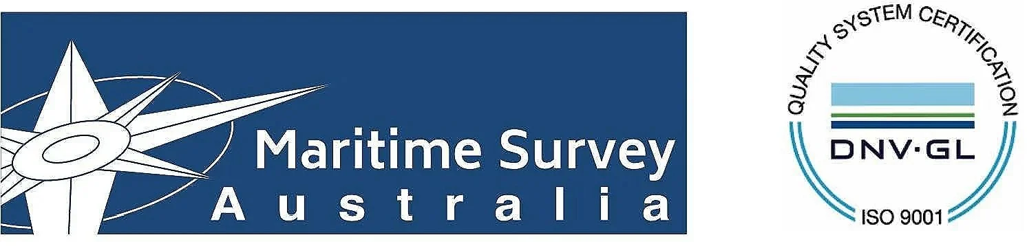 Maritime Survey Australia logo with a compass illustration on the left and a certification seal on the right indicating quality system certification ISO 9001.