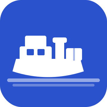 Icon of a ship on water with a blue background.