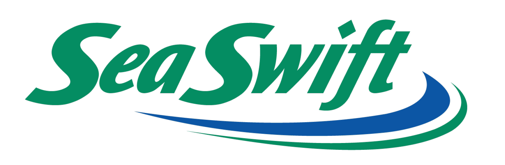 Logo for SeaSwift with green text and blue and green swoosh design