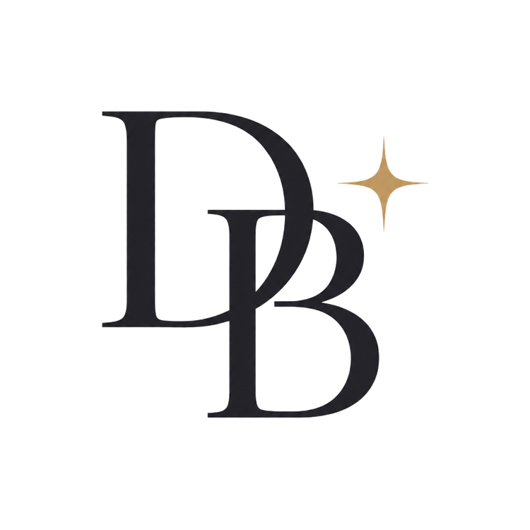 A stylistic logo with overlapping black and gray letters 'D' and 'B', accompanied by a small gold star on the right.