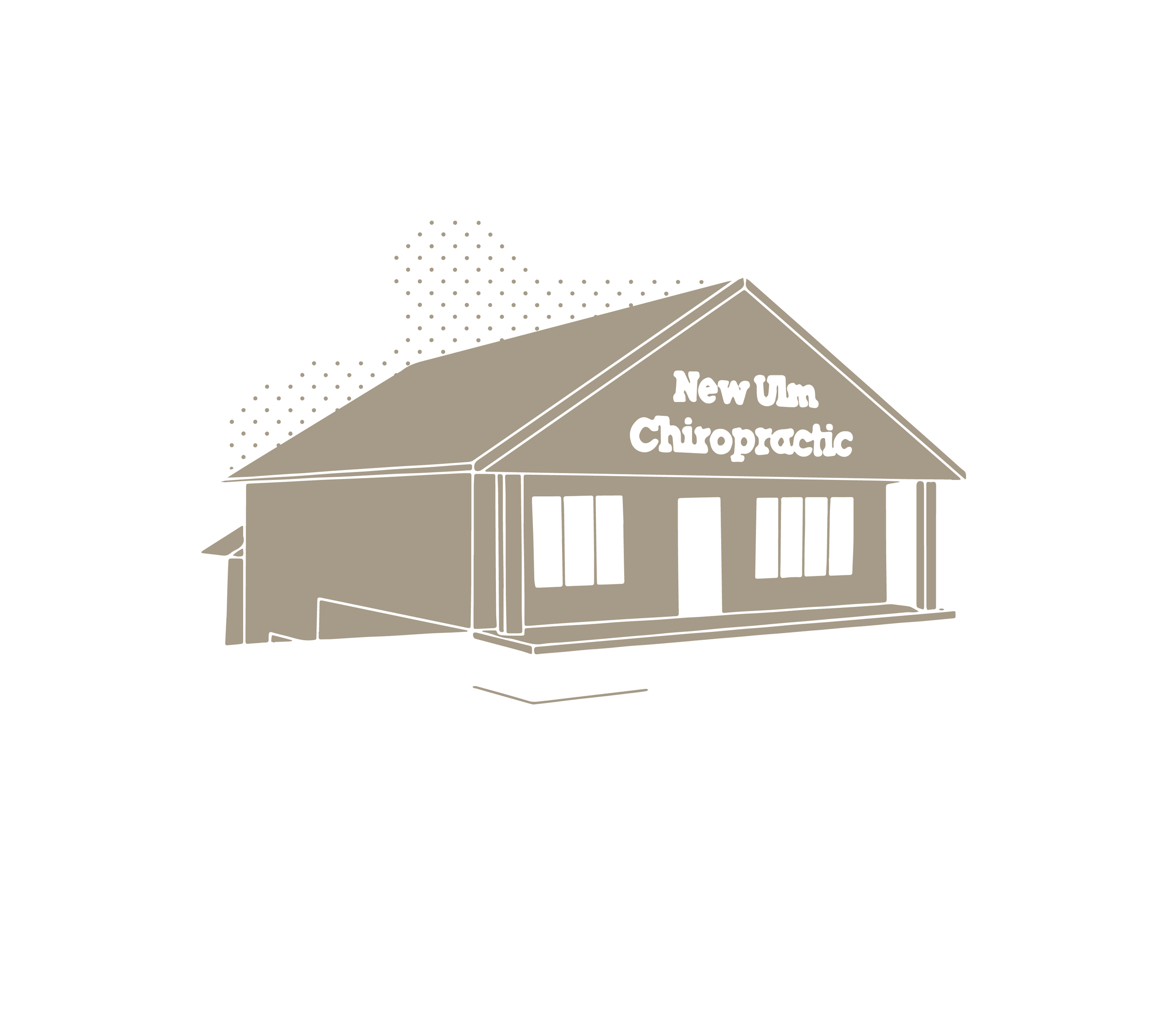 Illustration of a building with a sign that reads 'New Ulm Chiropractic'.