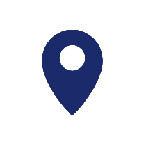 A dark blue map pin icon on a plain white background.