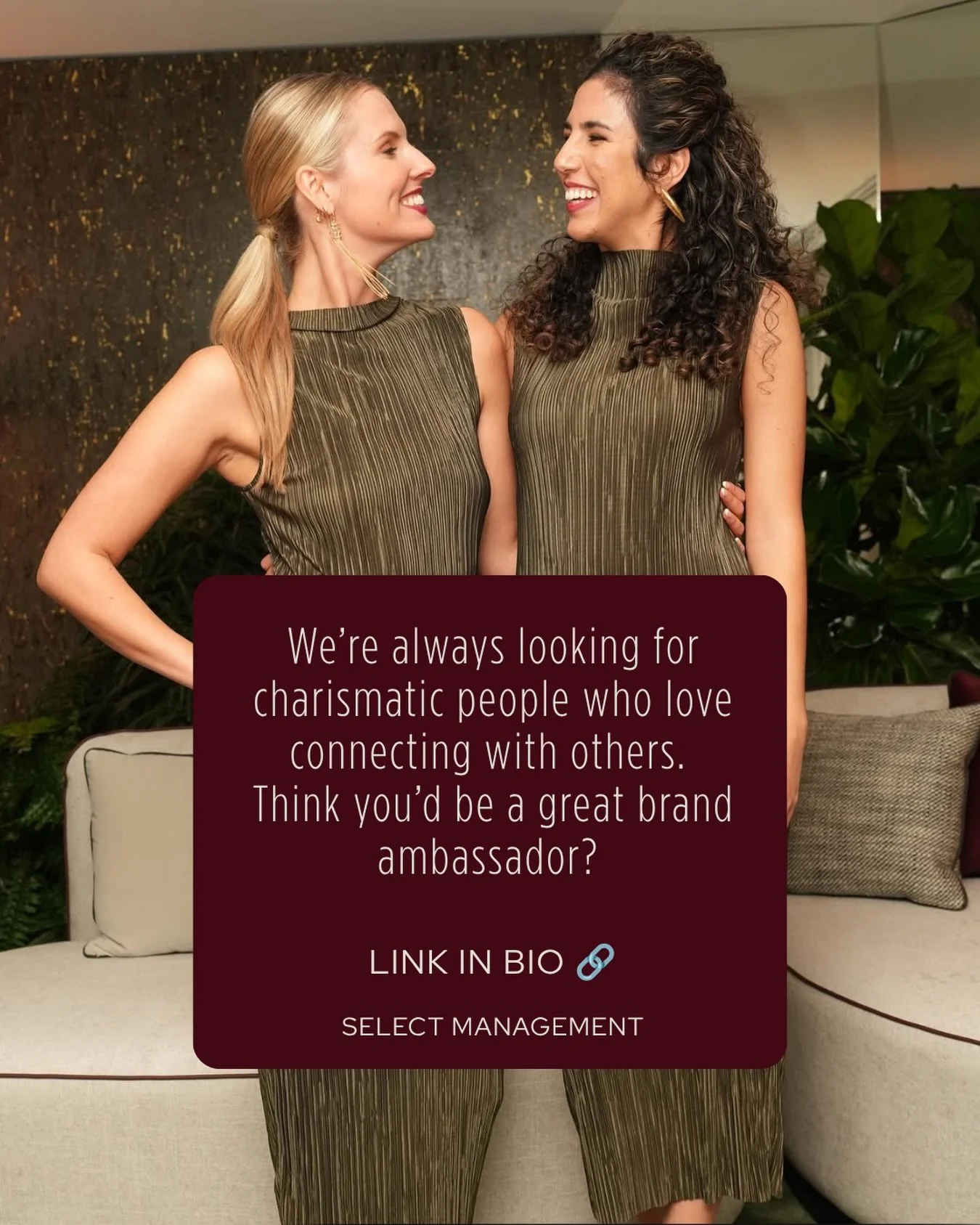 We&rsquo;re always on the lookout for charismatic, confident people who love connecting with others and bringing great energy to every event!

At Select Management, we work with a range of exciting brands and events, looking for people who can engage