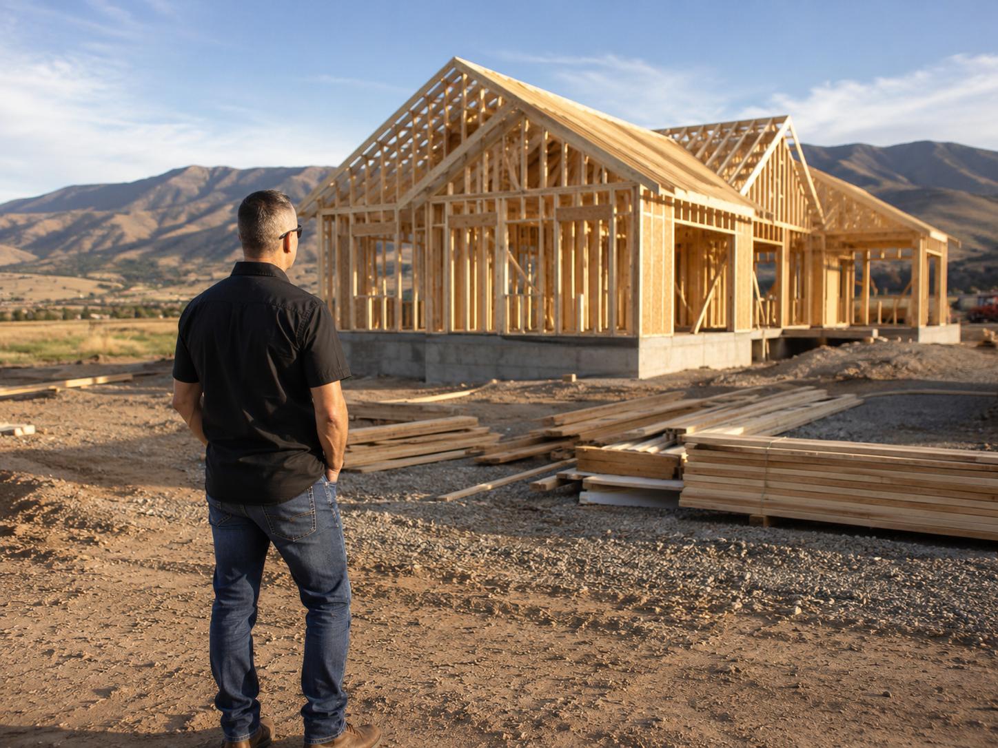 Idaho builder Darin Inman reviewing a custom home project