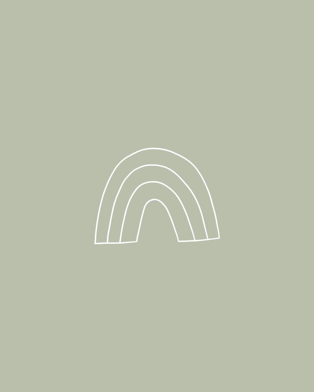 Minimalist illustration of a rainbow with three arches on a light green background.