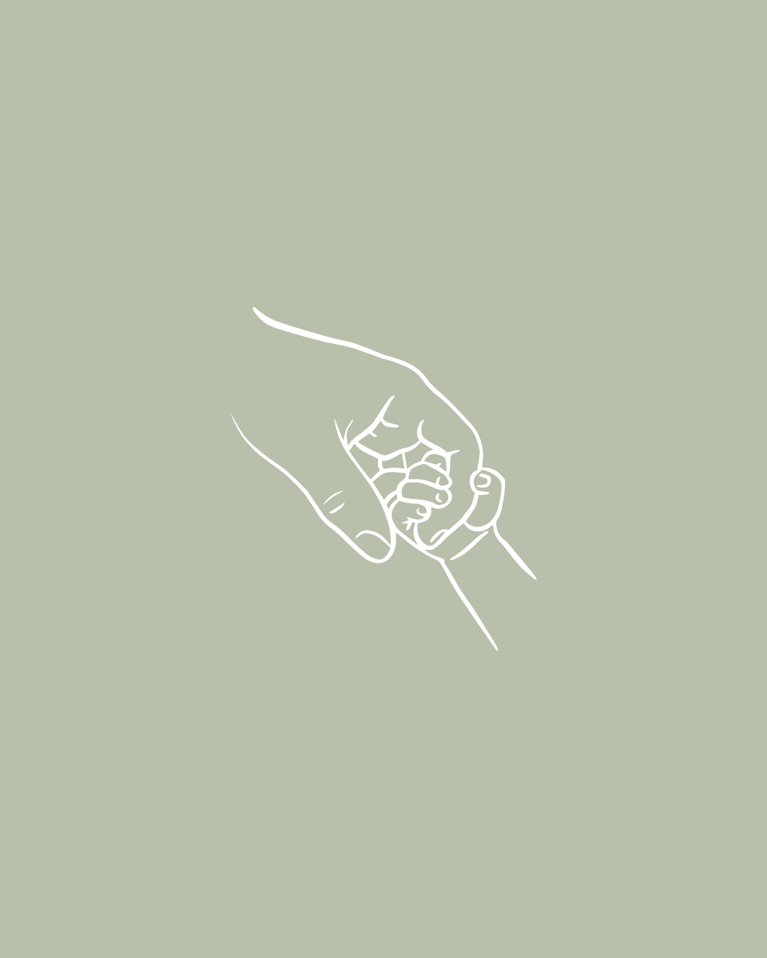 adult hand holding a small child's or baby hand on a light green background.