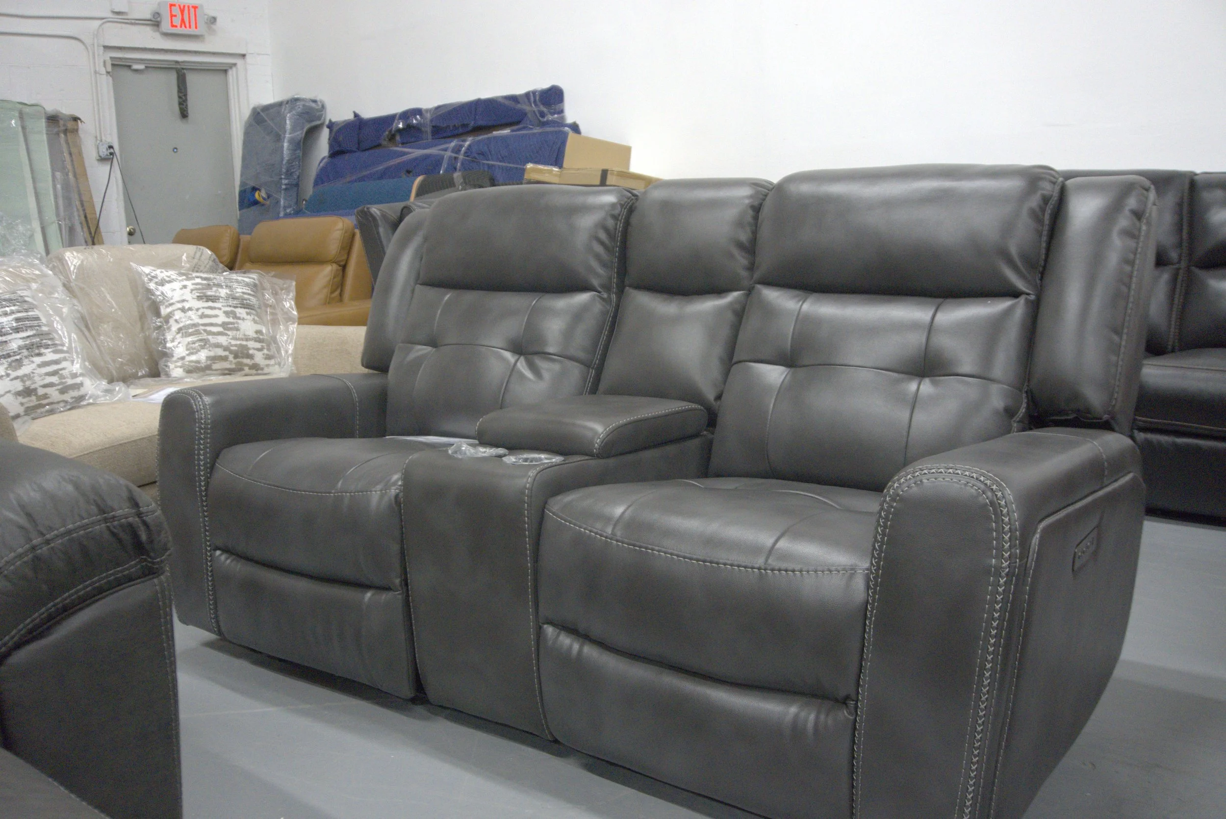 Charcoal Leather Reclining Loveseat Set