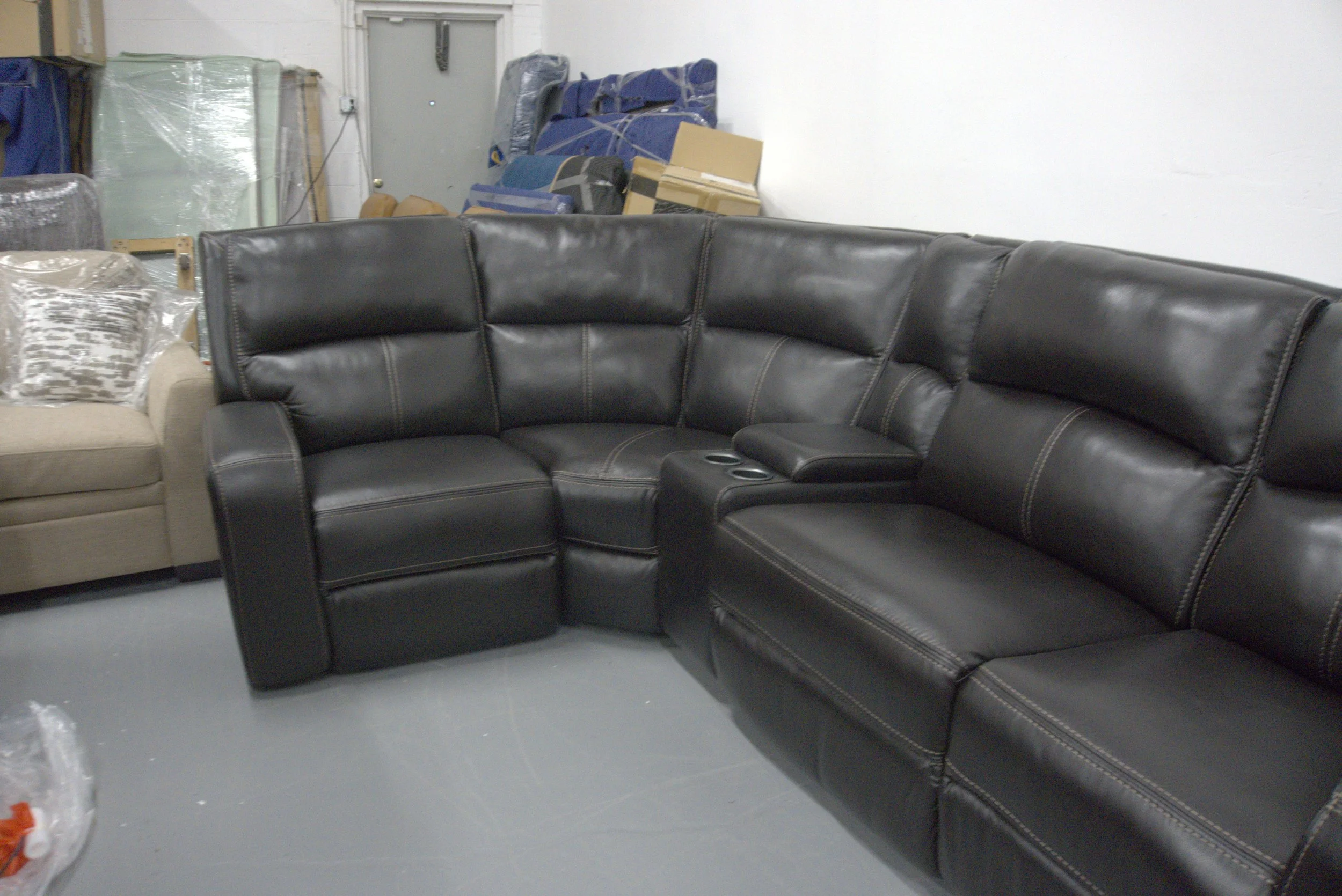 Power Reclining Black Leather Sectional