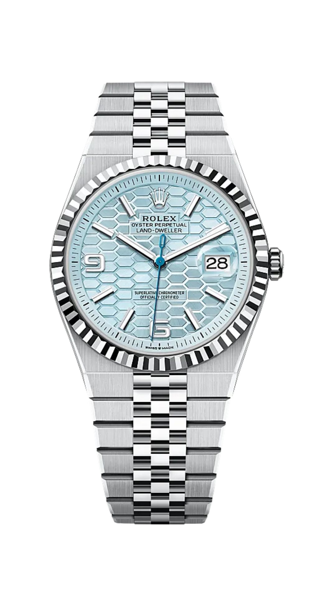 Rolex Land-Dweller 40mm Platinum Ice Blue Honeycomb Dial M127336-0001