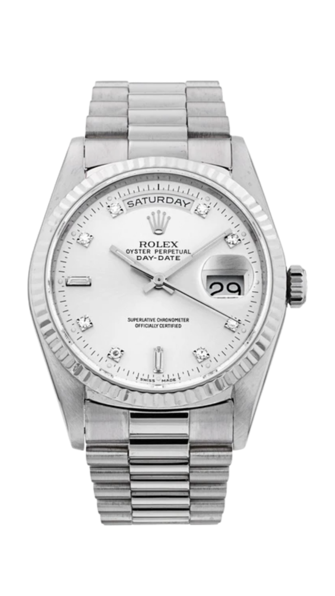 Rolex Day-Date 18239 White Gold President Diamond Dial 36mm