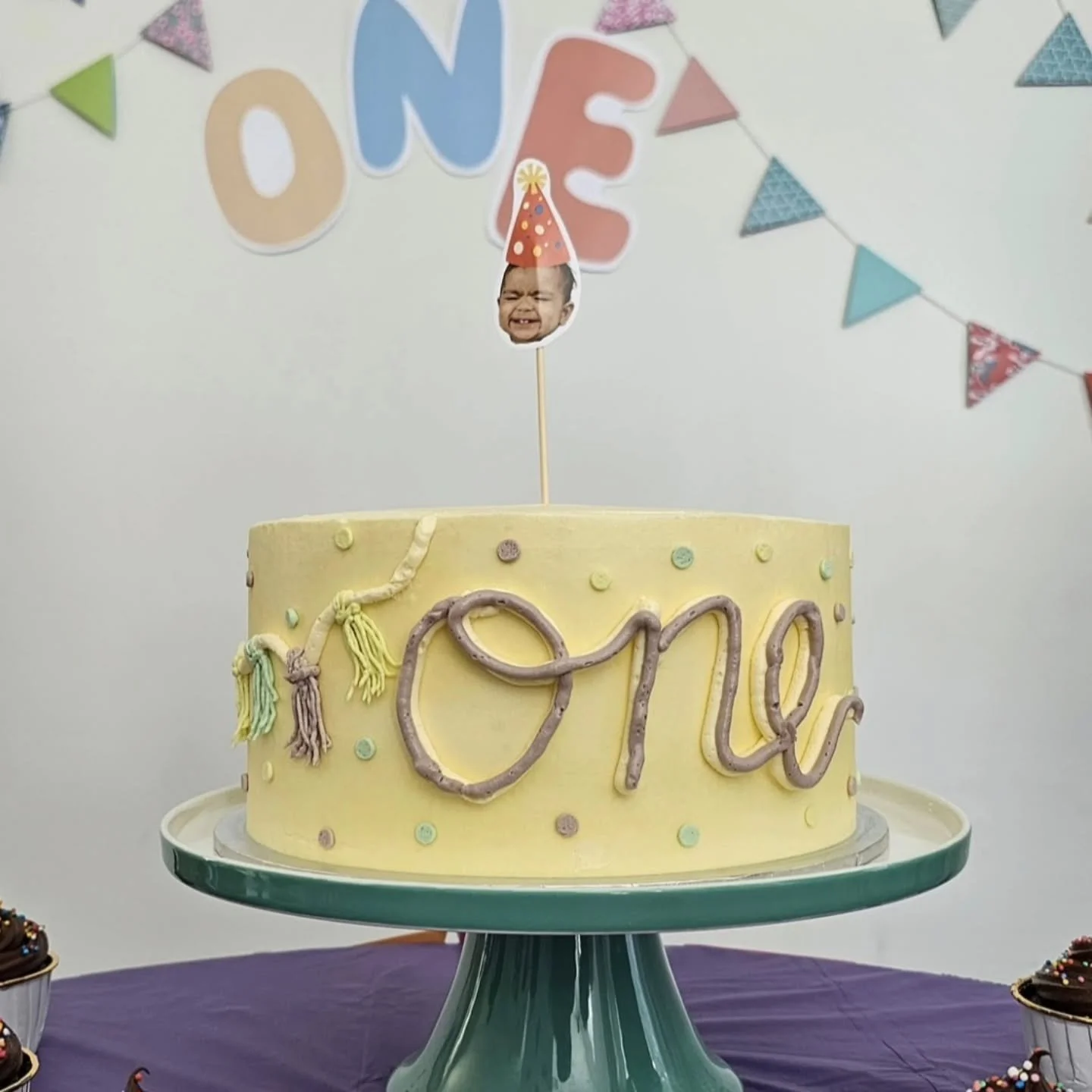 Earl Grey cake with Earl Grey frosting and passion fruit curd layer,  finished in pastel white chocolate buttercream. 

A special order for an extra special birthday girl who just turned one! 🩷🪅🥳 

#baked #cakesofauckland #birthdaycake