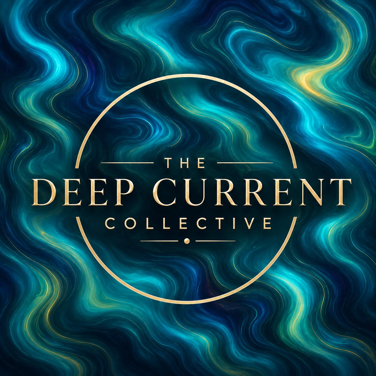 Album cover art with swirling blue, green, and yellow colors and the text 'The Deep Current Collective' in the center.