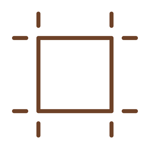 Outline of a square in the center with dashed lines and small dashed lines at the top, bottom, and sides.