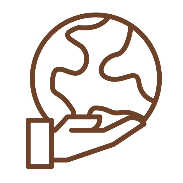 Minimalist line drawing of a hand holding the Earth.