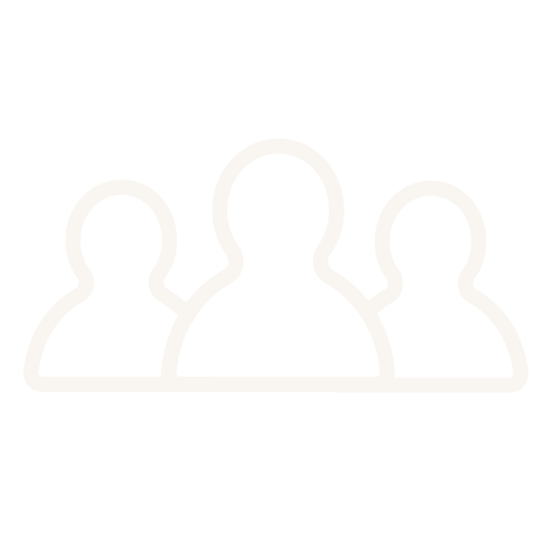 Outline icon of three people in white on a black background