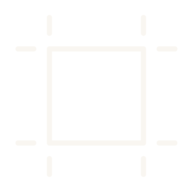 White outline of a square with dashed lines extending outward at each side, on a black background.