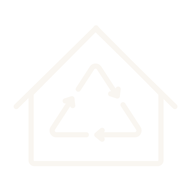 Icon of a house with a recycling symbol inside, representing eco-friendly or sustainable housing.