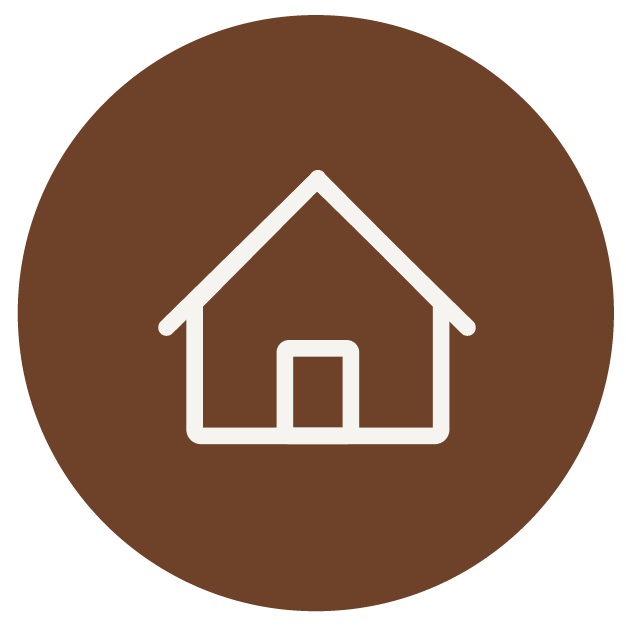 Icon of a house inside a brown circular background.