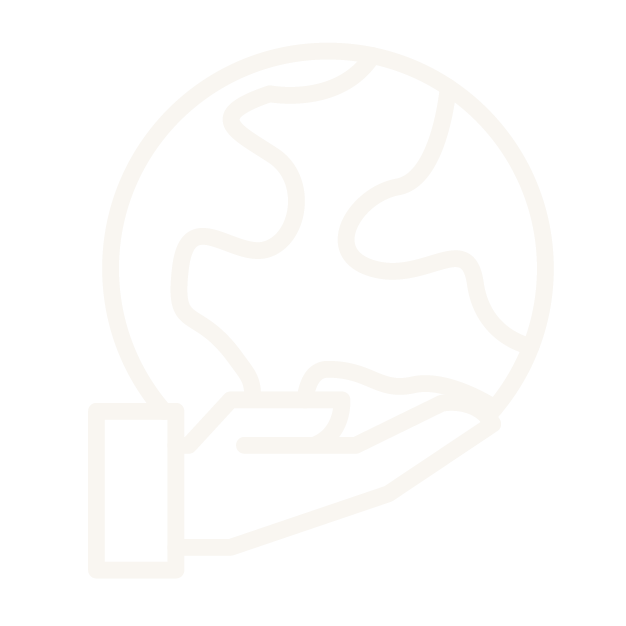 An icon of a hand holding the Earth.