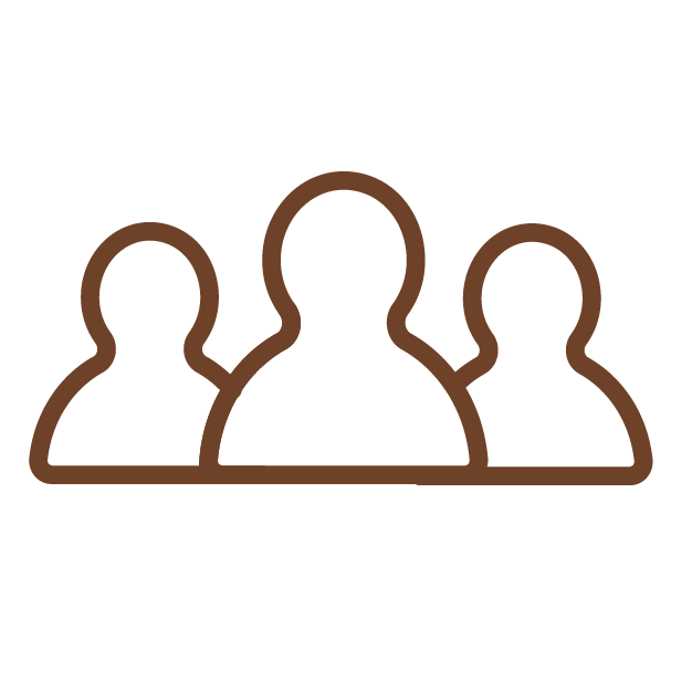 Outline of three people standing side by side, representing a group or community.