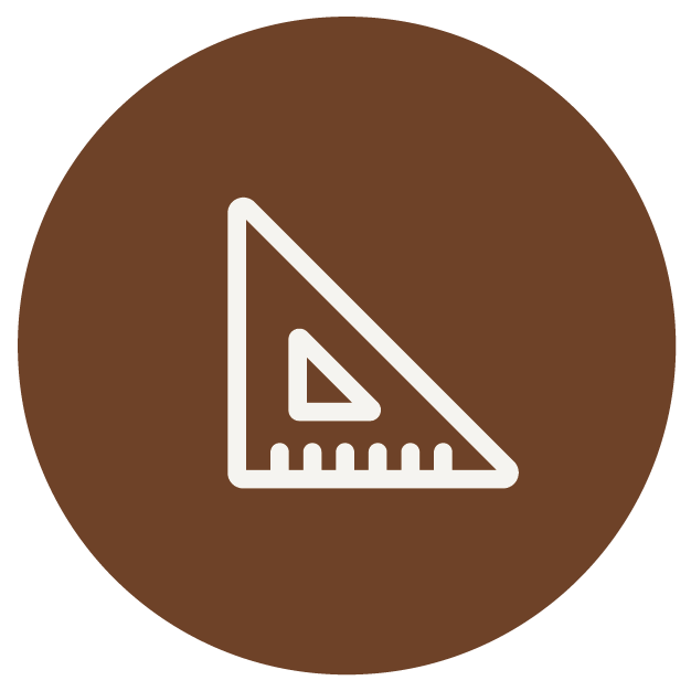 Icon of a white triangle ruler on a brown circular background