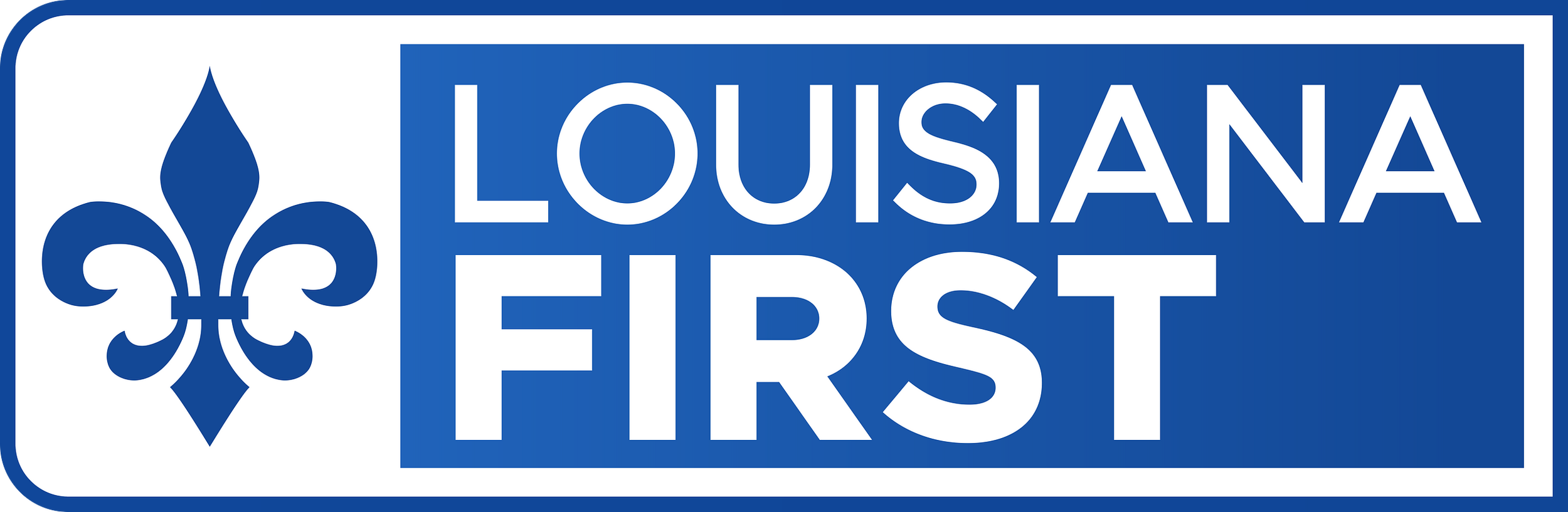 Louisiana First logo with a blue fleur-de-lis symbol