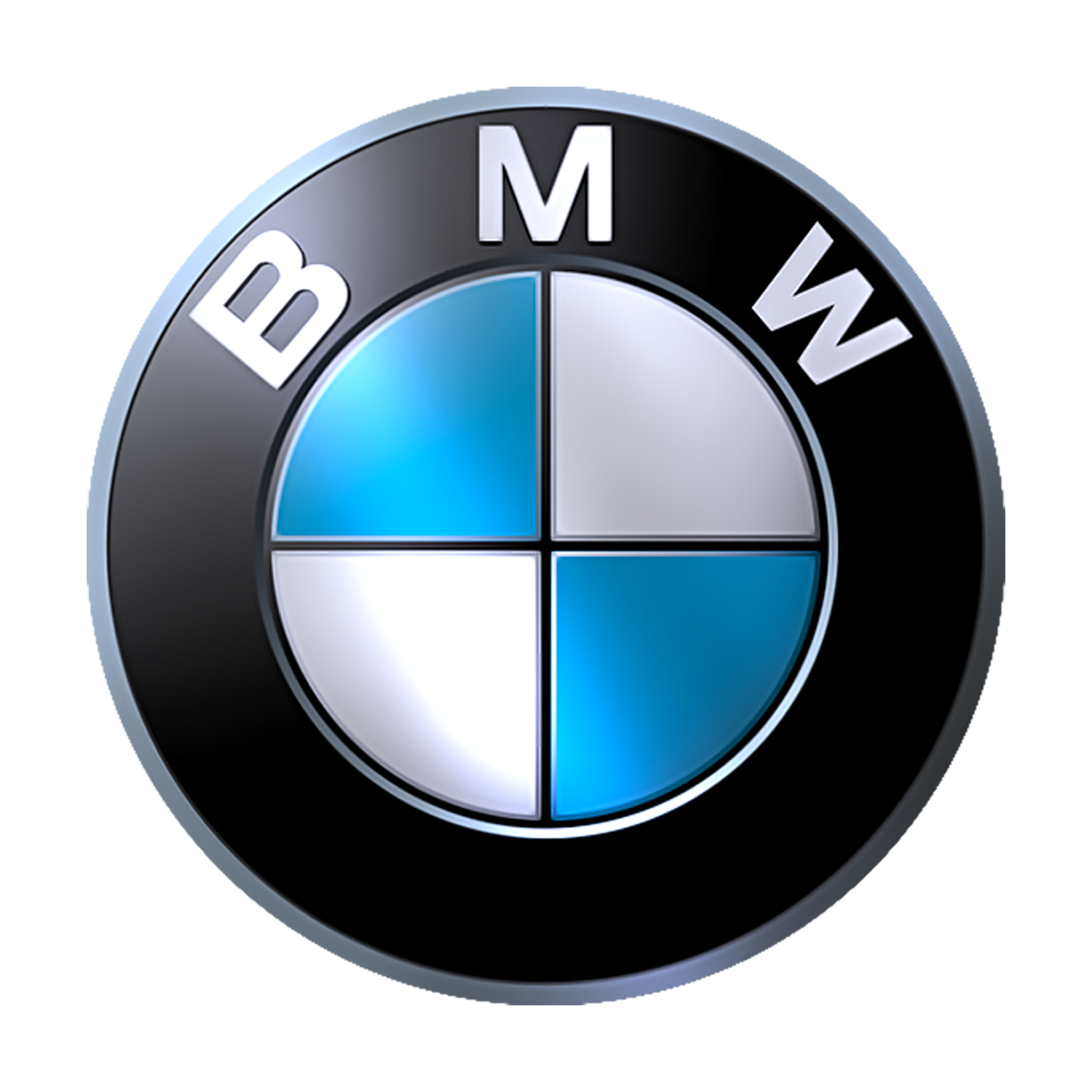 Close-up view of the BMW logo, featuring a black outer ring with the letters 'B M W' and a central blue and white checkered pattern.