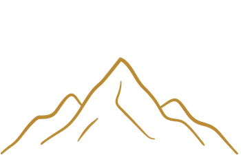 Simple line drawing of mountain peaks with a central, prominent summit