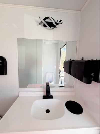 Stylish vanities with sleek black fixtures