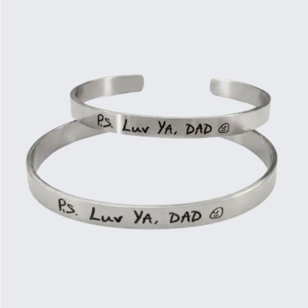 Handwritten Inscribed Stainless Steel Cuff Bracelets