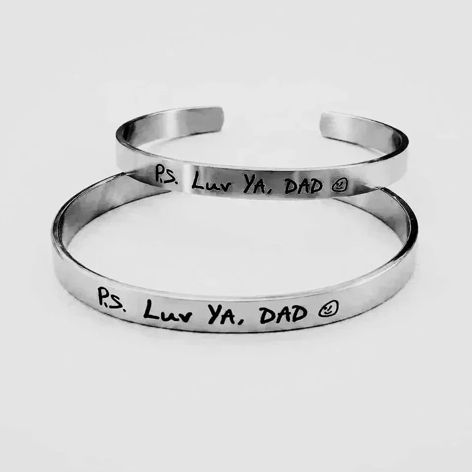 Handwritten Inscribed Stainless Steel Cuff Bracelets
