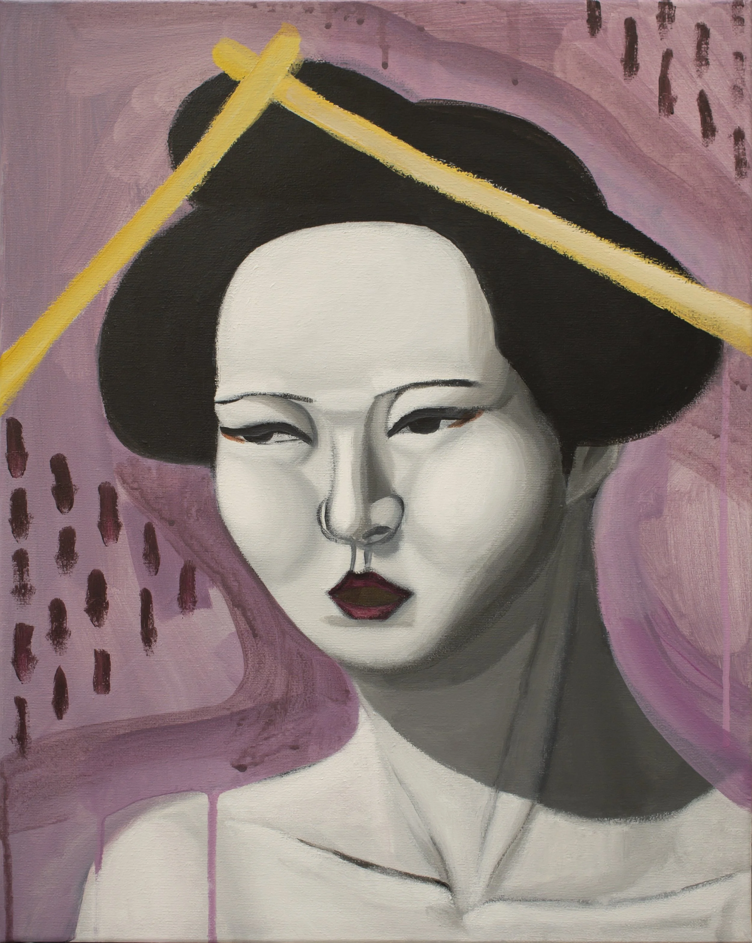 "Sakura Visits Temple I" (2022). Medium: Acrylic (paint) on paper. Dimensions: 20 x 16 inches.