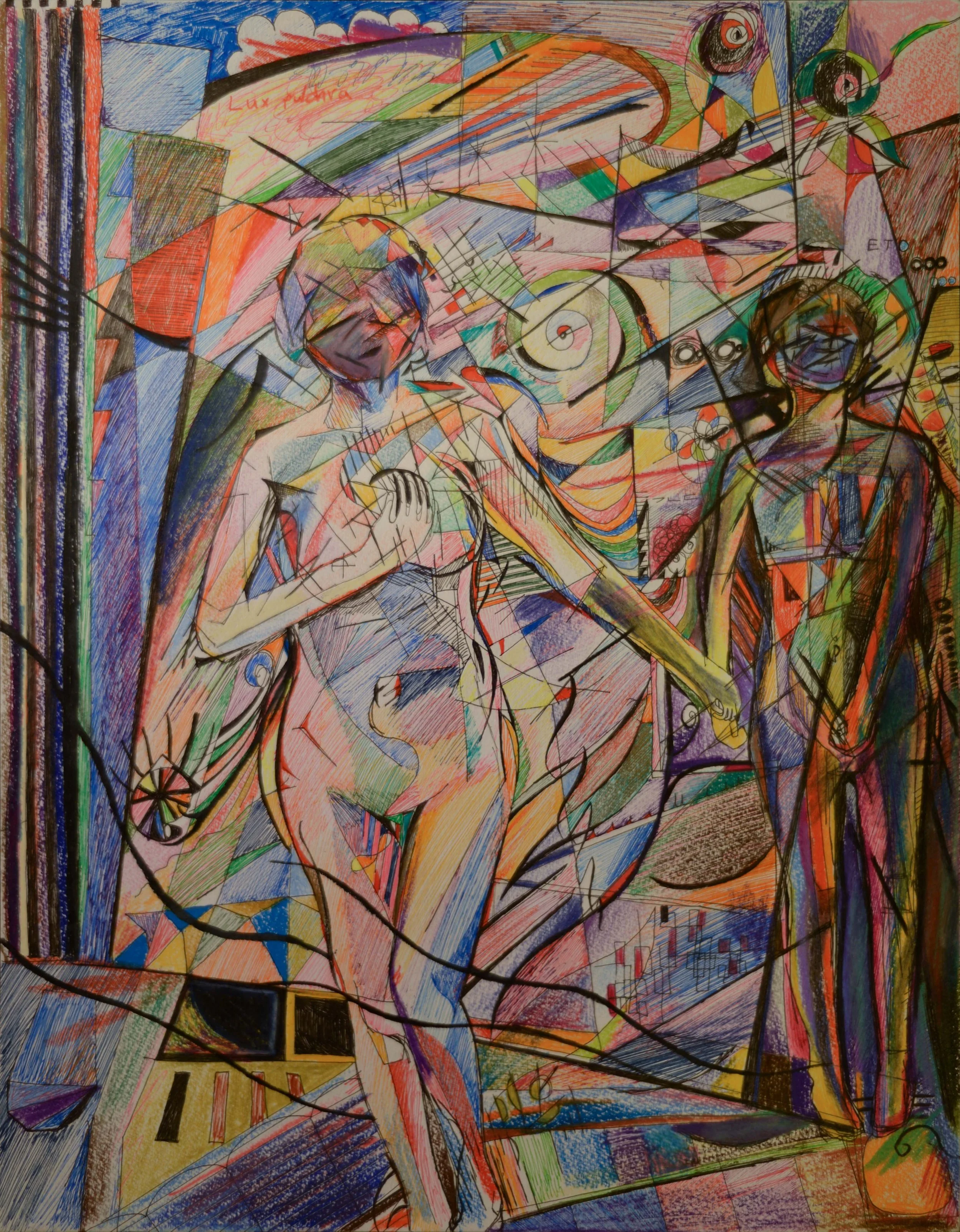 "Catch All Poke" (2014). Medium: Pen, marker, and colored pencil on paper. Dimensions: (approximately) 12.5 x 16 inches.
