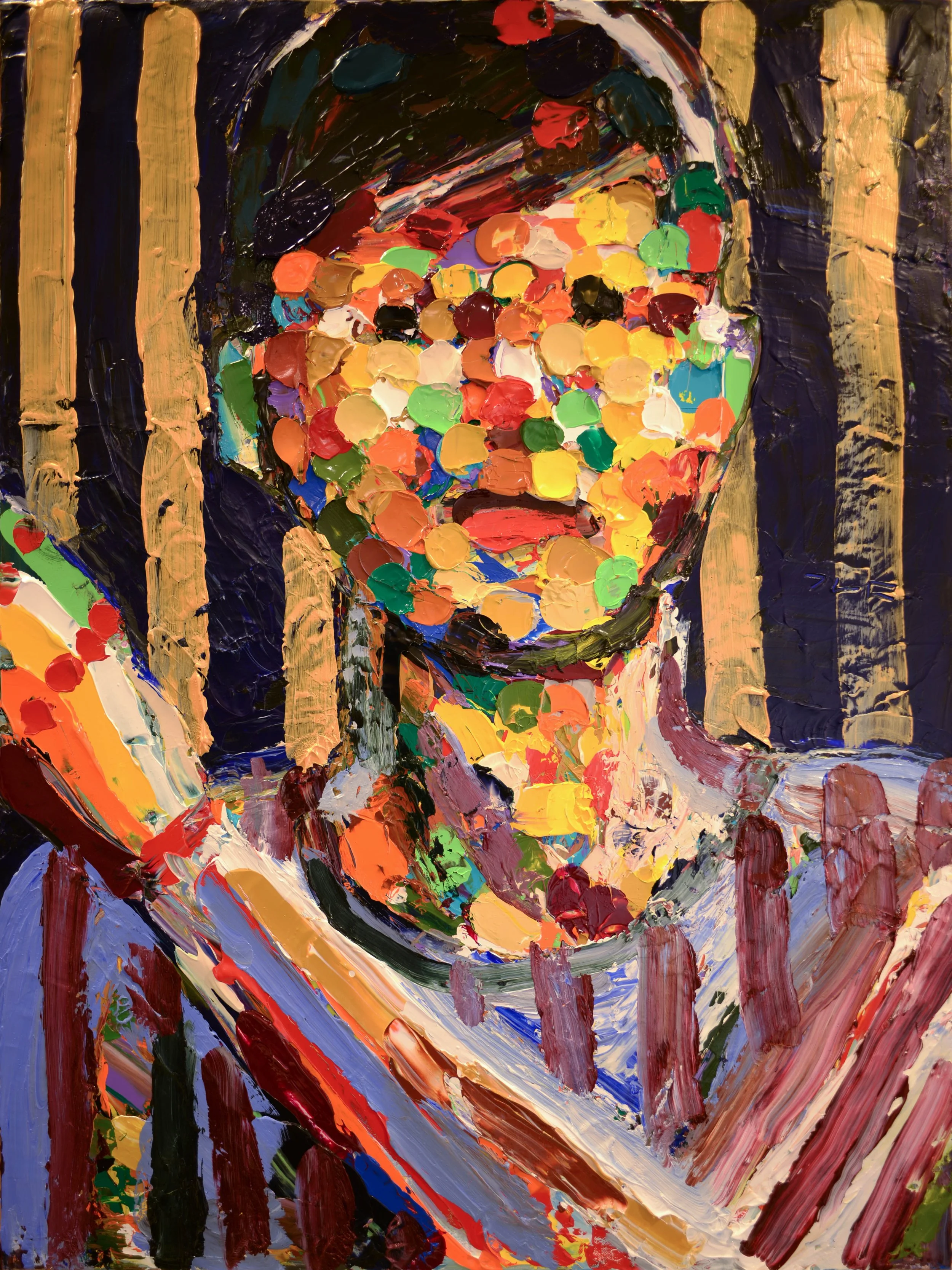 "LEGO Boy" (2016). Medium: Acrylic (paint) on canvas. Dimensions: 30 x 40 inches.
