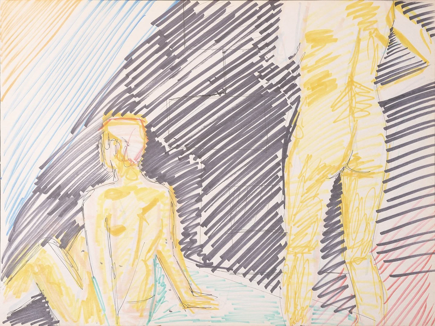 "Golden Men" (circa 2017). Medium: Marker and pen on paper. Dimensions: 24 x 18 inches.