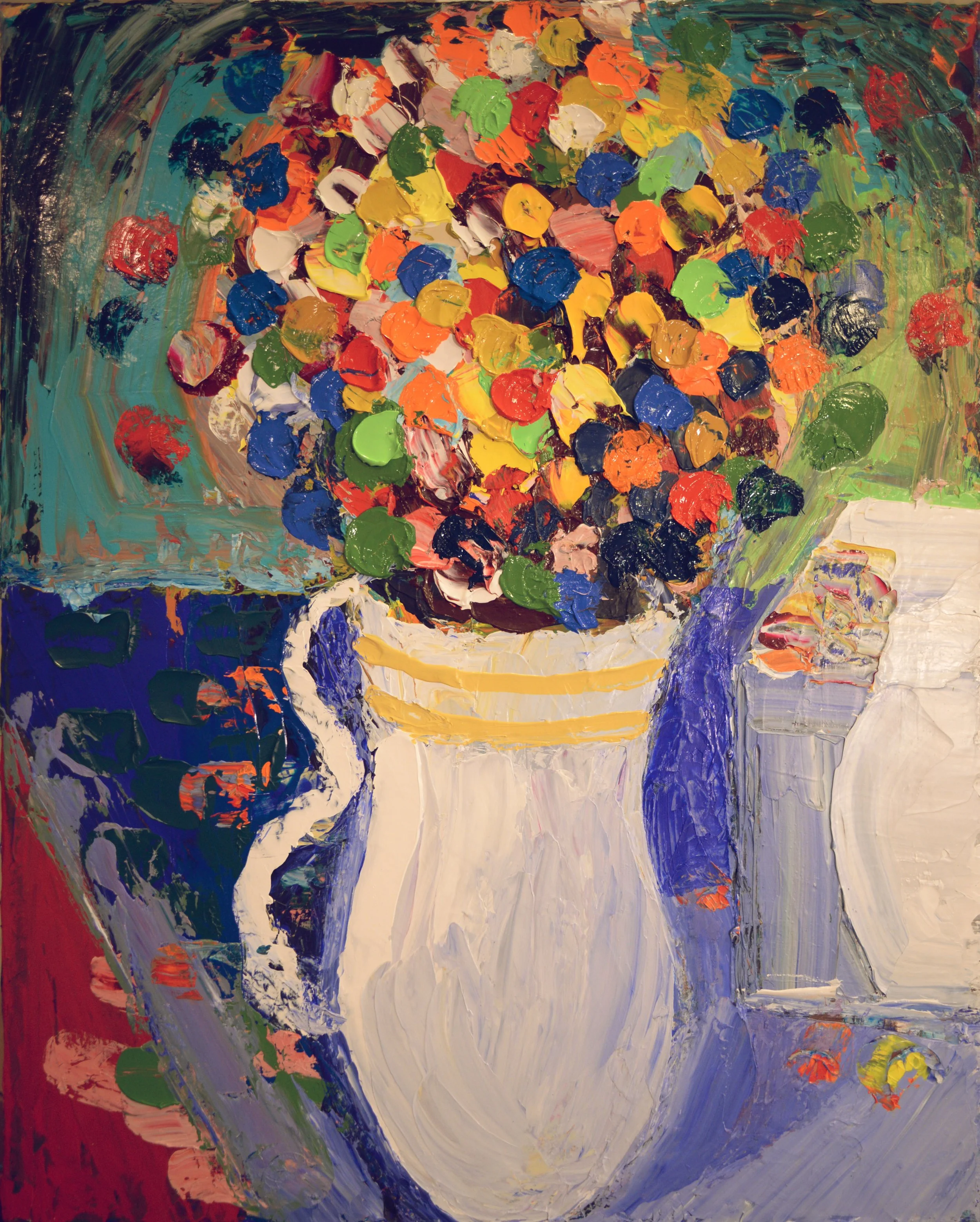 "(LEGO) Flowers II" (2016). Medium: Acrylic (paint) on canvas. Dimensions: 30 x 24 inches.
