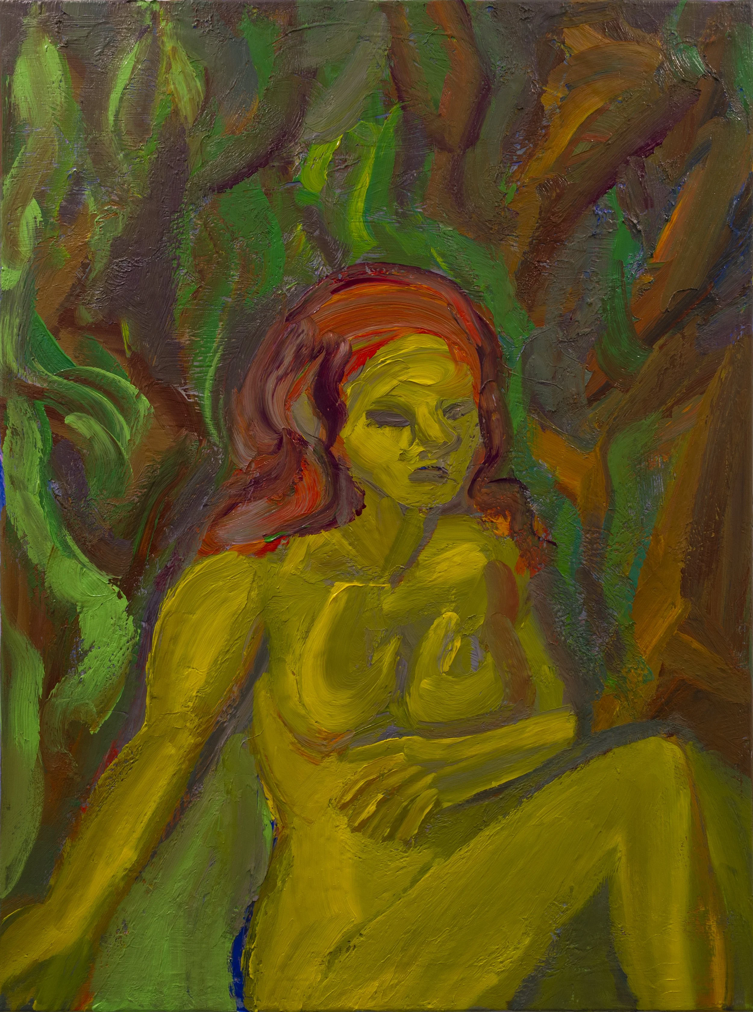 "Nymph" or "In the Forest" (2019). Medium: Acrylic (paint) on canvas. Dimensions: 40 x 30 inches.