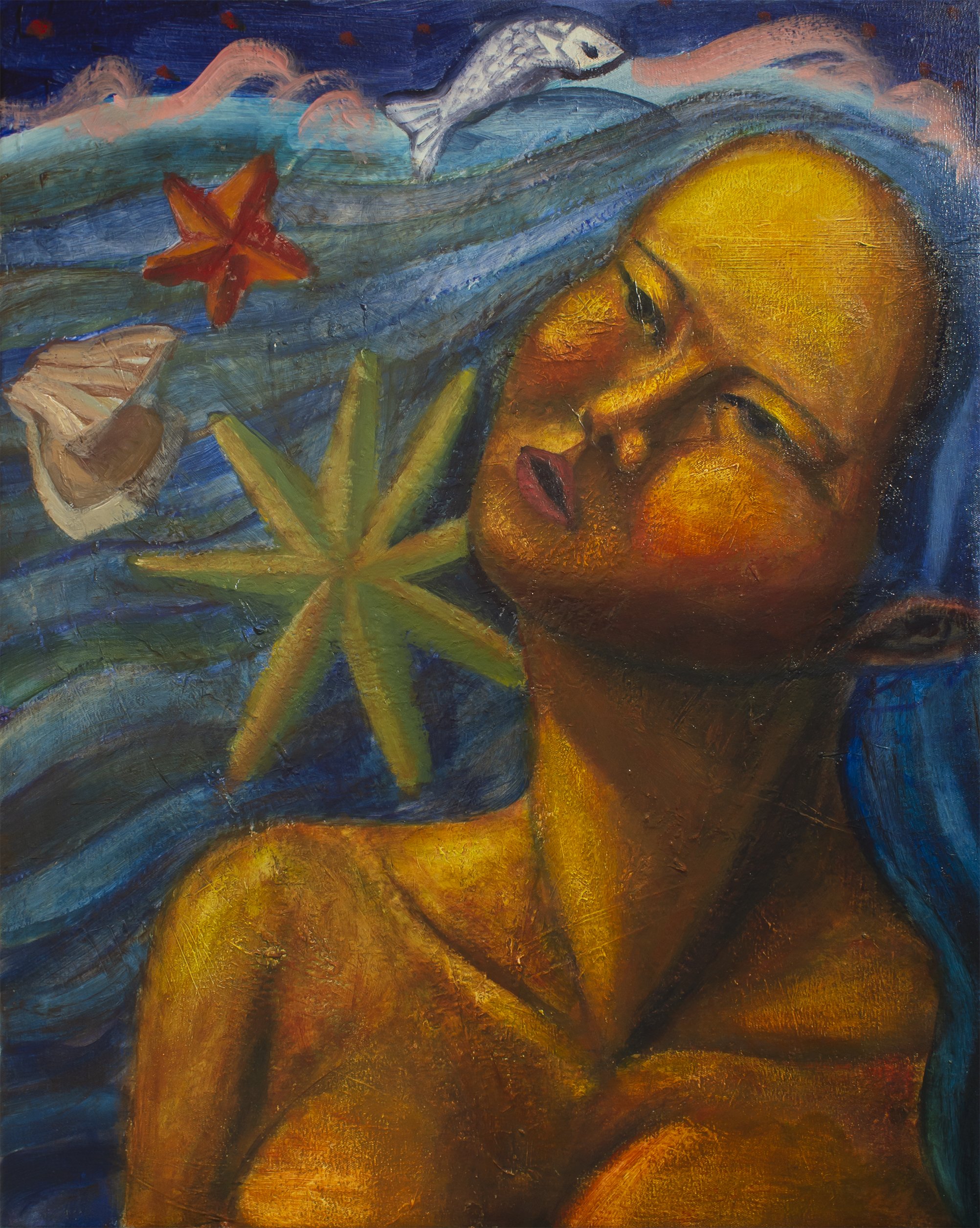 "Haenyeo I" (2022). Medium: Acrylic (paint) on canvas. Dimensions: 30 x 24 inches.