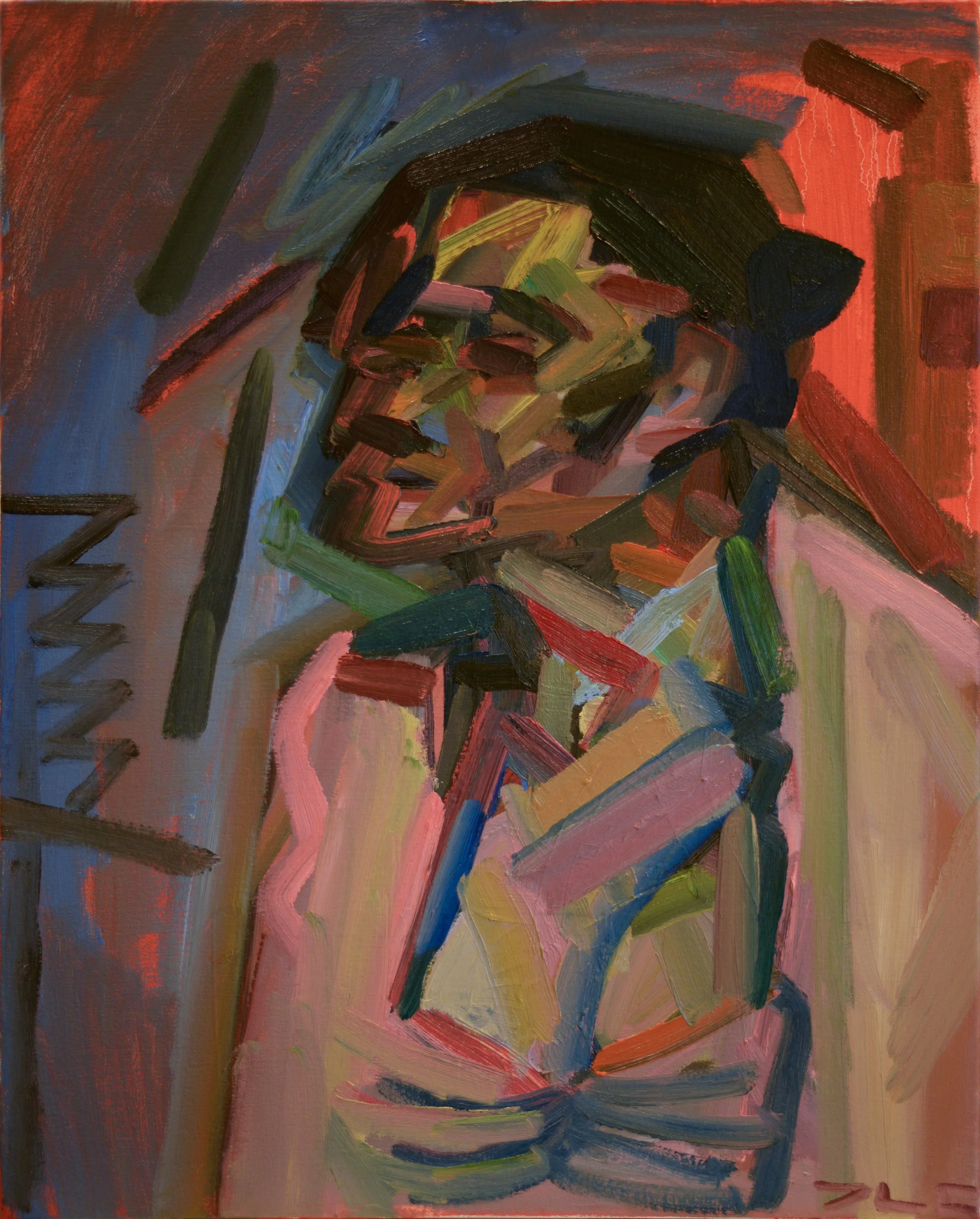 "Old Lady Seated V" (2016). Medium: Oil (paint) on canvas. Dimensions: 24 x 30 inches.